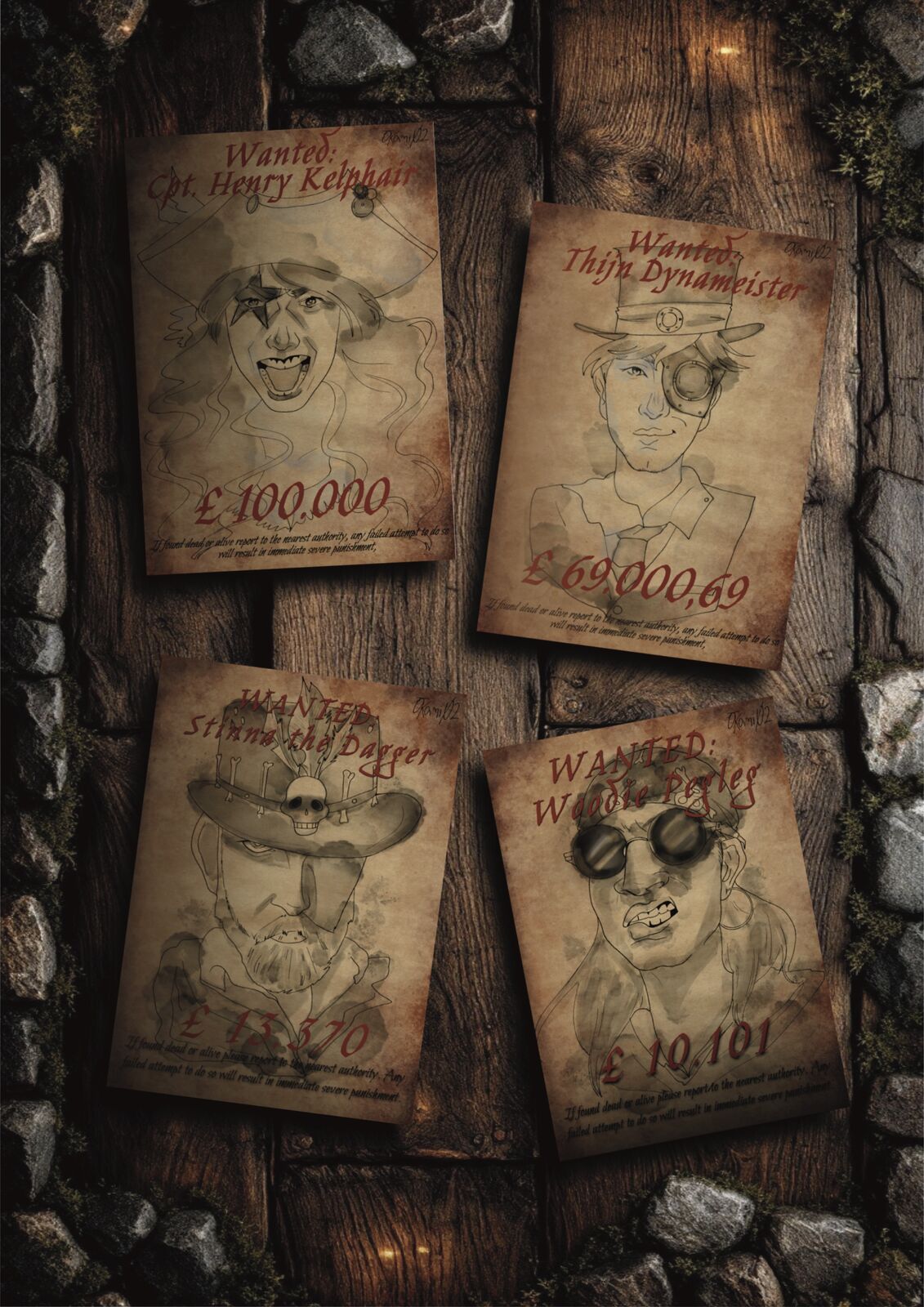 Wanted posters of the band members