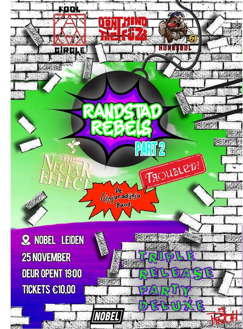 Poster voor Randstad Rebels deel 2, een driedubbel releasefeest