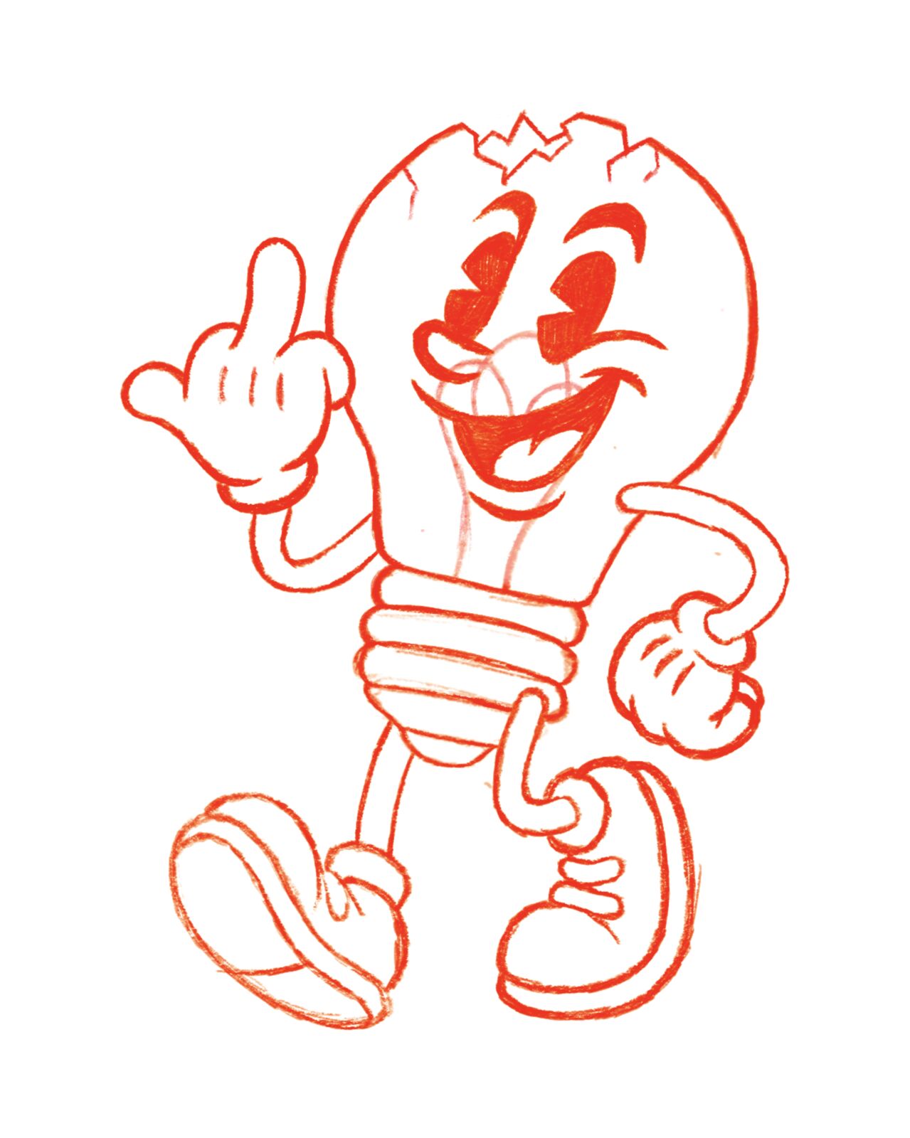 Red pencil sketch of the Ledgar mascot